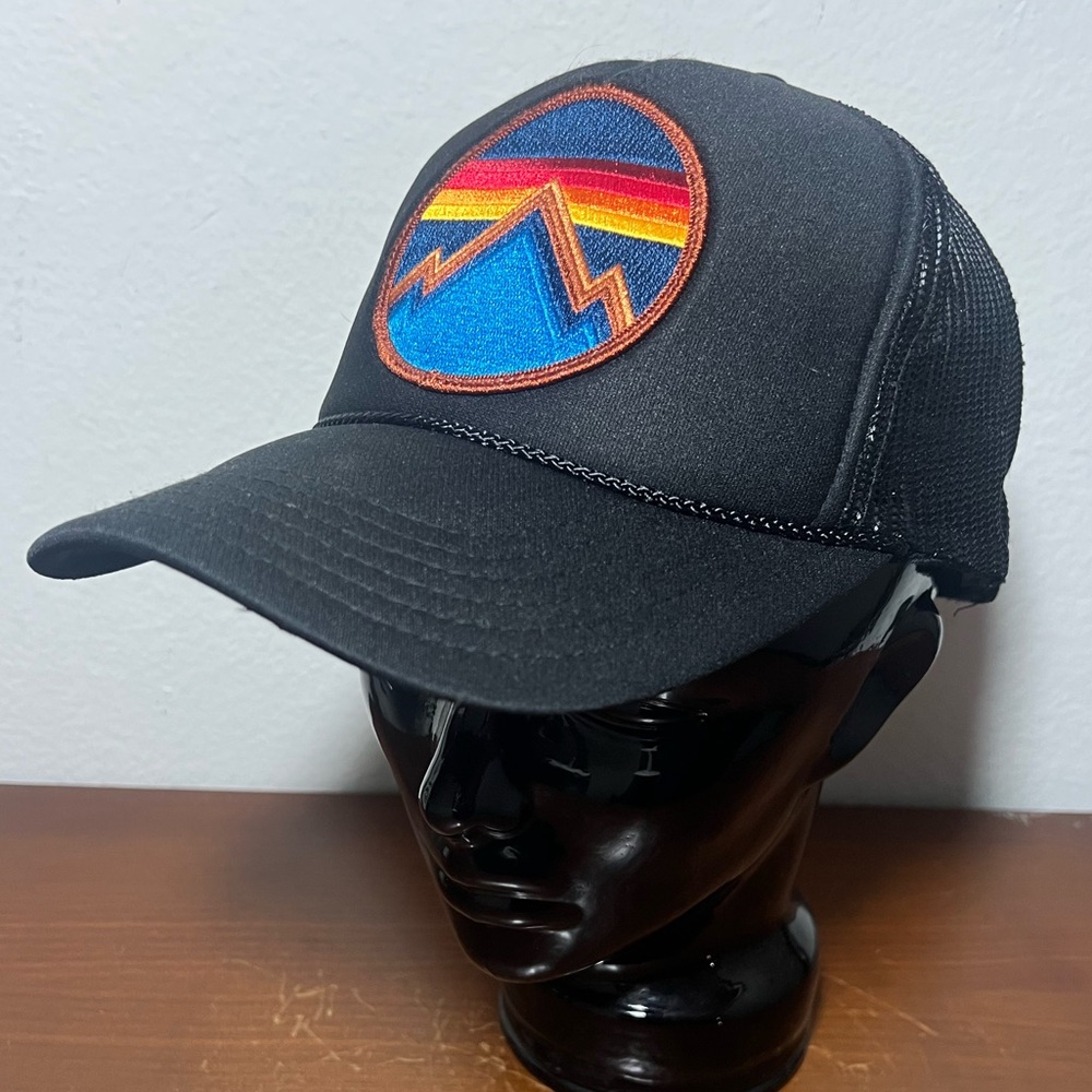 Aviator Nation Black Trucker Hat with Blue & Rainbow Mountain Patch